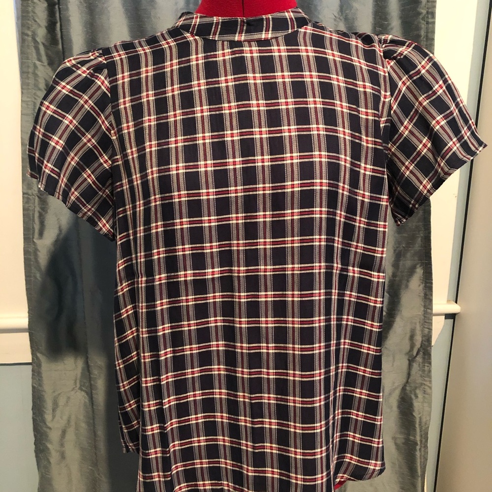 Ann Taylor Loft plaid mock neck blouse